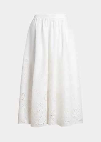 Bílé dámské lněné midi sukně Ralph Lauren s očkem