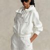 Bílá dámská mikina Ralph Lauren Fleece s kapucí s celopropínacím rukávem Dolman Bílá dámská mikina Ralph Lauren Fleece s kapucí s celopropínacím rukávem Dolman