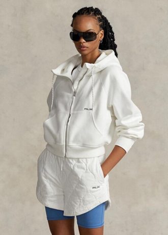 Bílá dámská mikina Ralph Lauren Fleece s kapucí s celopropínacím rukávem Dolman Bílá dámská mikina Ralph Lauren Fleece s kapucí s celopropínacím rukávem Dolman