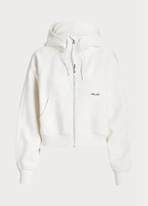 Bílá dámská mikina Ralph Lauren Fleece s kapucí s celopropínacím rukávem Dolman Bílá dámská mikina Ralph Lauren Fleece s kapucí s celopropínacím rukávem Dolman