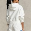 Bílá dámská mikina Ralph Lauren Fleece s kapucí s celopropínacím rukávem Dolman Bílá dámská mikina Ralph Lauren Fleece s kapucí s celopropínacím rukávem Dolman