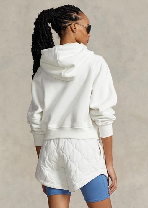 Bílá dámská mikina Ralph Lauren Fleece s kapucí s celopropínacím rukávem Dolman Bílá dámská mikina Ralph Lauren Fleece s kapucí s celopropínacím rukávem Dolman