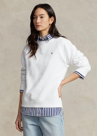 Bílé dámské mikiny Ralph Lauren Fleece Crewneck Pullover Bílé dámské mikiny Ralph Lauren Fleece Crewneck Pullover