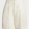 Bílé dámské šortky Ralph Lauren Tracy Pleated Silk Shantung
