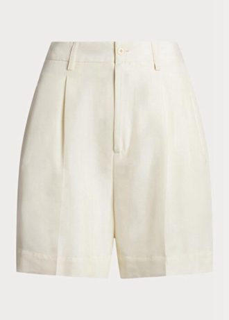 Bílé dámské šortky Ralph Lauren Tracy Pleated Silk Shantung