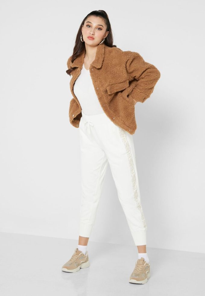 Bílé dámské pletené kalhoty Ralph Lauren s vysokým pasem
