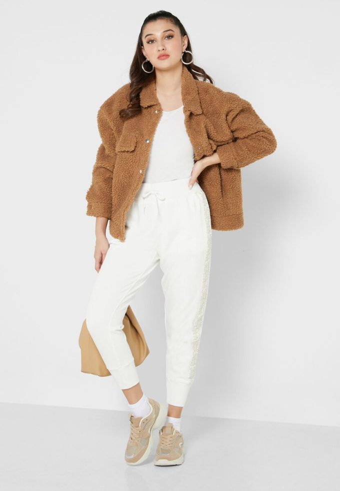 Bílé dámské pletené kalhoty Ralph Lauren s vysokým pasem