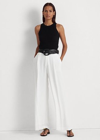 Bílé dámské plisované Georgette Kalhoty Ralph Lauren