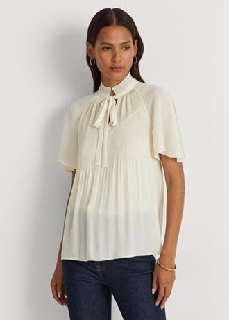 Bílé dámské plisované topy Georgette Ralph Lauren
