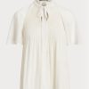 Bílé dámské plisované topy Georgette Ralph Lauren