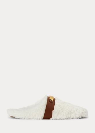 Bílé dámské ploché boty Ralph Lauren Polo ID Shearling