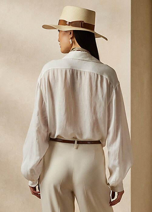 Bílé dámské plátěné voálové košile Ralph Lauren Roslin Bílé dámské plátěné voálové košile Ralph Lauren Roslin