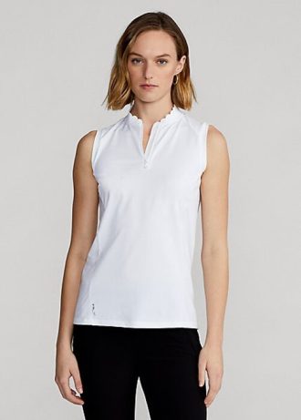 Bílé dámské polokošile Ralph Lauren bez rukávů se čtvrt zipem