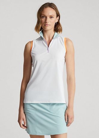 Bílé dámské polokošile Ralph Lauren bez rukávů se čtvrt zipem