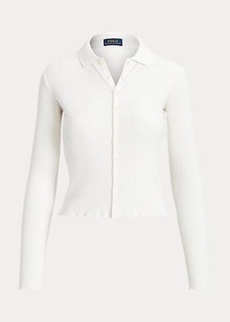 Bílé dámské polokošile Ralph Lauren s žebrovaným předním dílem