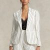Bílé dámské pruhované plátěné žakárové sako Ralph Lauren