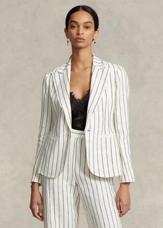 Bílé dámské pruhované plátěné žakárové sako Ralph Lauren