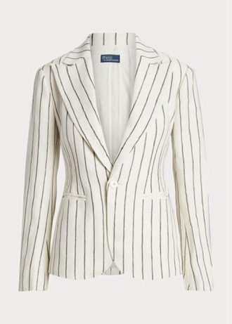 Bílé dámské pruhované plátěné žakárové sako Ralph Lauren