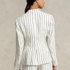 Bílé dámské pruhované plátěné žakárové sako Ralph Lauren