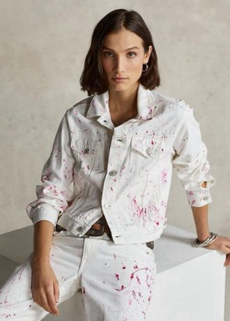 Bílé dámské Ralph Lauren Pink PonyRůžové bundy Pony Denim Trucker
