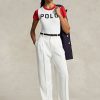 Bílé dámské saténové kalhoty Ralph Lauren s rovnými nohami Bílé dámské saténové kalhoty Ralph Lauren s rovnými nohami