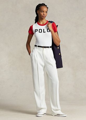 Bílé dámské saténové kalhoty Ralph Lauren s rovnými nohami