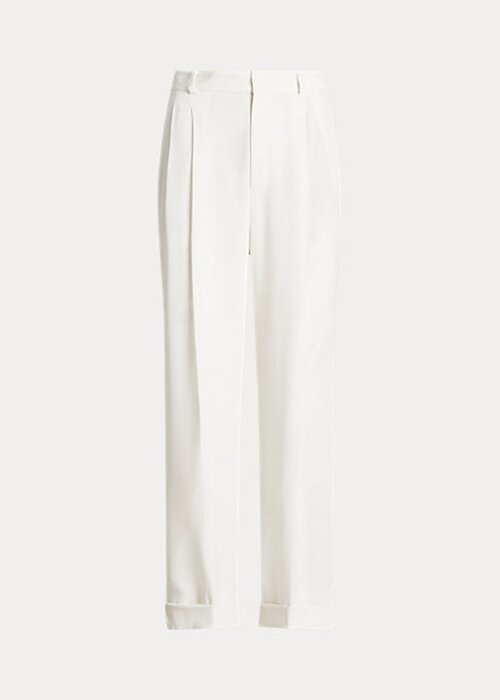 Bílé dámské saténové kalhoty Ralph Lauren s rovnými nohami Bílé dámské saténové kalhoty Ralph Lauren s rovnými nohami