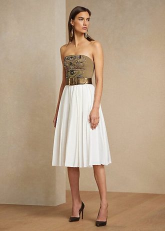 Bílé dámské skládané sukně ze směsi lnu Ralph Lauren Arnav