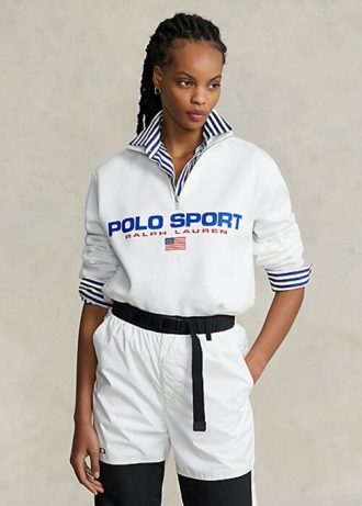 Bílé dámské sportovní fleecové mikiny Ralph Lauren Polo Bílé dámské sportovní fleecové mikiny Ralph Lauren Polo