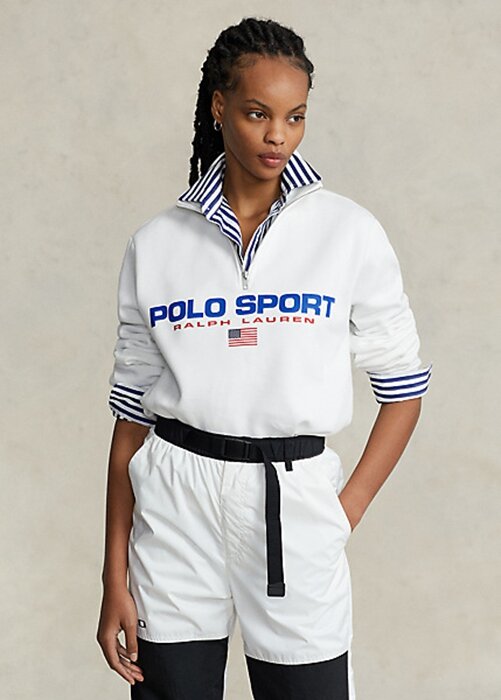 Bílé dámské sportovní fleecové mikiny Ralph Lauren Polo Bílé dámské sportovní fleecové mikiny Ralph Lauren Polo