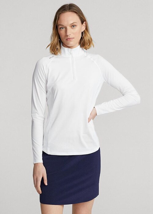 Bílé dámské svetrové svetry Ralph Lauren Jersey se čtvrt zipem Bílé dámské svetrové svetry Ralph Lauren Jersey se čtvrt zipem