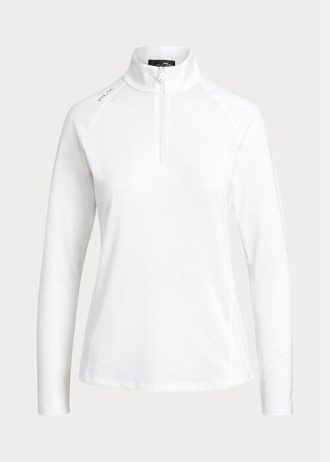Bílé dámské svetrové svetry Ralph Lauren Jersey se čtvrt zipem Bílé dámské svetrové svetry Ralph Lauren Jersey se čtvrt zipem