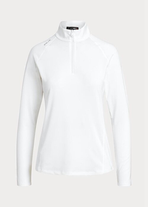 Bílé dámské svetrové svetry Ralph Lauren Jersey se čtvrt zipem Bílé dámské svetrové svetry Ralph Lauren Jersey se čtvrt zipem