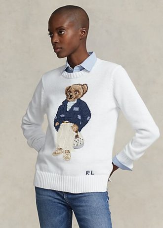 Bílé dámské svetry Ralph Lauren Polo Bear ze směsi bavlny