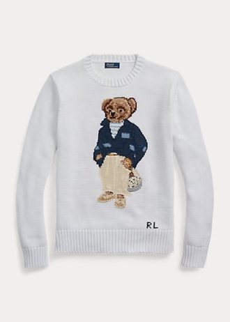 Bílé dámské svetry Ralph Lauren Polo Bear ze směsi bavlny
