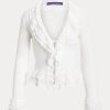Bílé dámské svetry Ralph Lauren Ruffle-Trim Cardigan Bílé dámské svetry Ralph Lauren Ruffle-Trim Cardigan