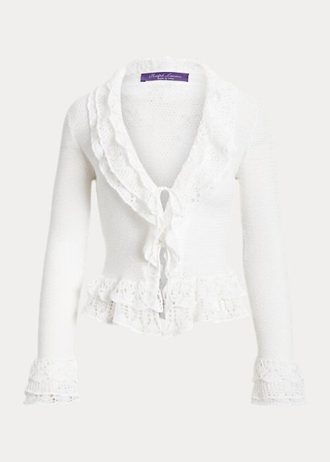 Bílé dámské svetry Ralph Lauren Ruffle-Trim Cardigan
