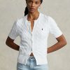 Bílé dámské svetry s krátkým rukávem Ralph Lauren Cable-Knit