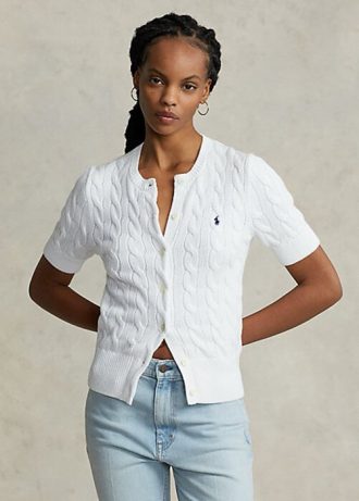 Bílé dámské svetry s krátkým rukávem Ralph Lauren Cable-Knit