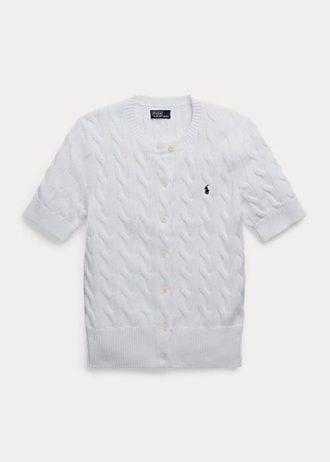 Bílé dámské svetry s krátkým rukávem Ralph Lauren Cable-Knit