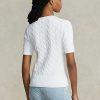 Bílé dámské svetry s krátkým rukávem Ralph Lauren Cable-Knit