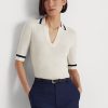 Bílé dámské svetry s krátkým rukávem Ralph Lauren Silk-Blend Bílé dámské svetry s krátkým rukávem Ralph Lauren Silk-Blend
