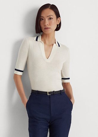 Bílé dámské svetry s krátkým rukávem Ralph Lauren Silk-Blend