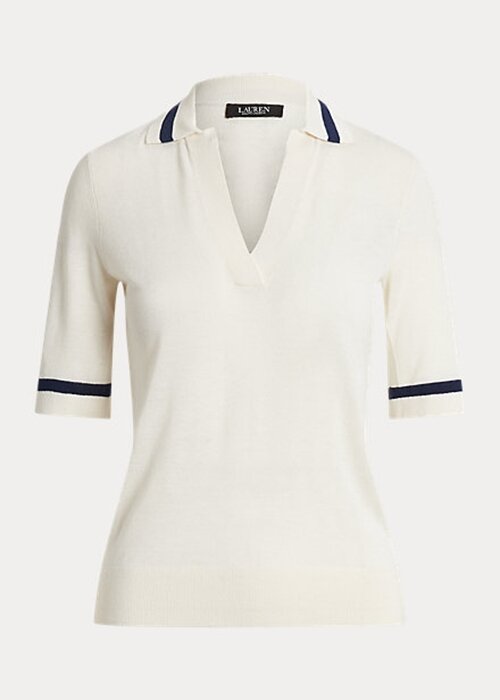 Bílé dámské svetry s krátkým rukávem Ralph Lauren Silk-Blend Bílé dámské svetry s krátkým rukávem Ralph Lauren Silk-Blend