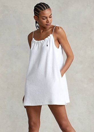 Bílé dámské Terry šaty s kravatou na ramenou Ralph Lauren