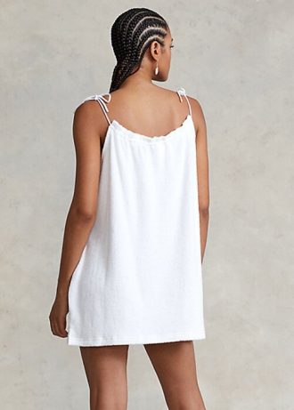Bílé dámské Terry šaty s kravatou na ramenou Ralph Lauren