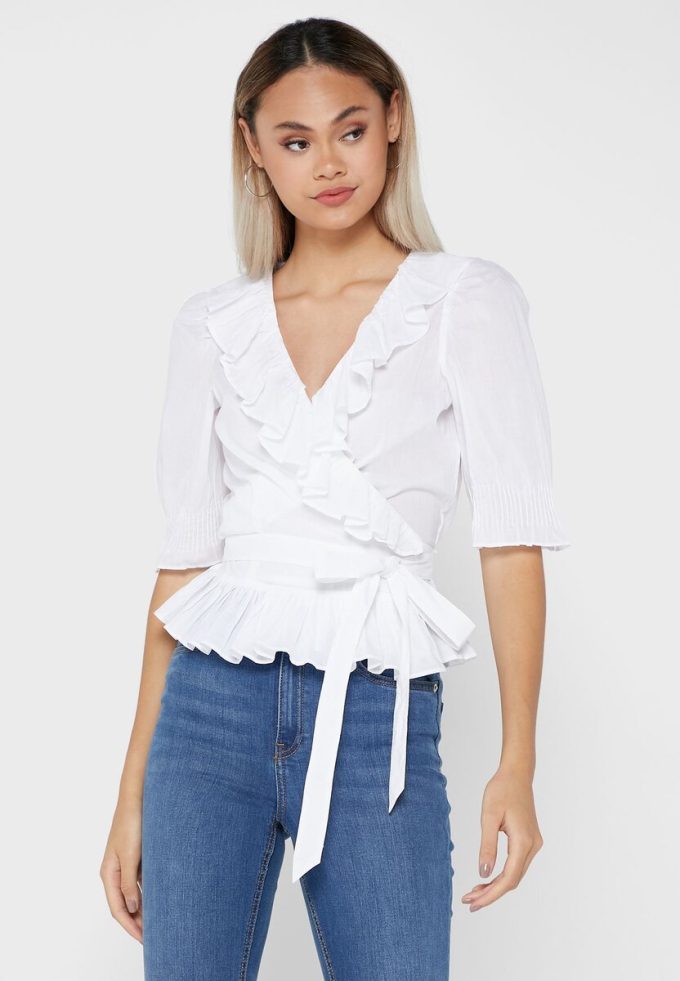 Bílé dámské topy Ralph Lauren s volánem