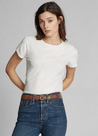 Bílá dámská trička Ralph Lauren Bavlněný Jersey Crewneck