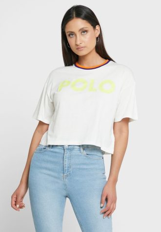Bílá dámská trička Ralph Lauren Crew s výstřihem