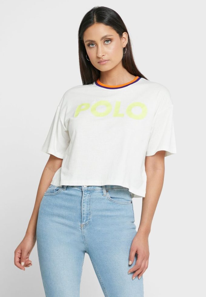 Bílá dámská trička Ralph Lauren Crew s výstřihem